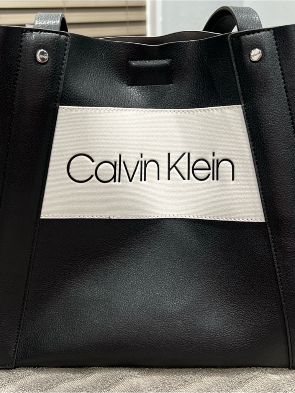 Calvin Klein Black and White Logo Shopper Tote
